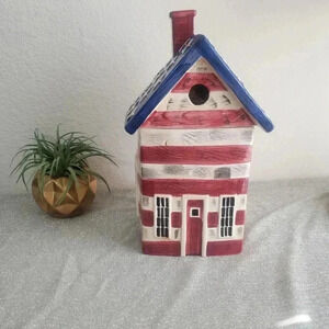 Vintage Sakura American Flag Bird House Cookie Jar